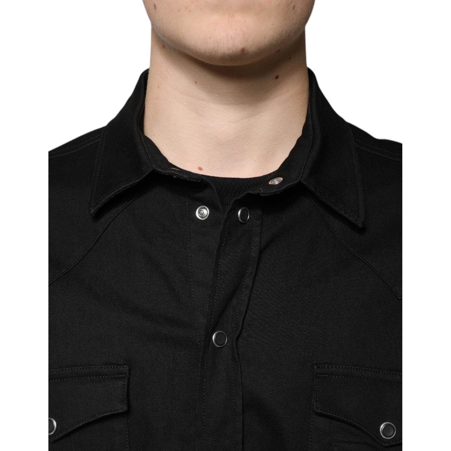 Dolce & Gabbana Black Cotton Collared Button Down Shirt TSH87321-44