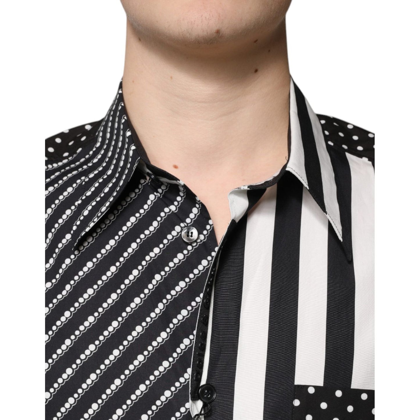 Dolce & Gabbana Black White Striped Button Down Casual Shirt TSH87341-39