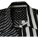 Dolce & Gabbana Black White Striped Button Down Casual Shirt TSH87341-39