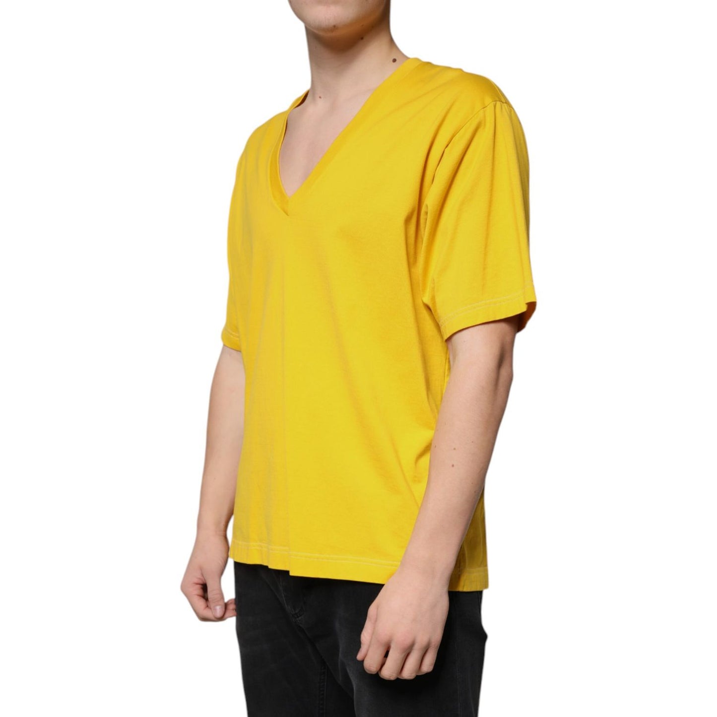 Dolce & Gabbana Yellow Cotton V-neck Short Sleeves T-shirt
