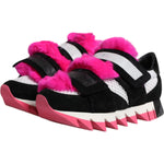 Dolce & Gabbana Black Pink Fur Embellished Sneakers Shoes LA11997-35.5
