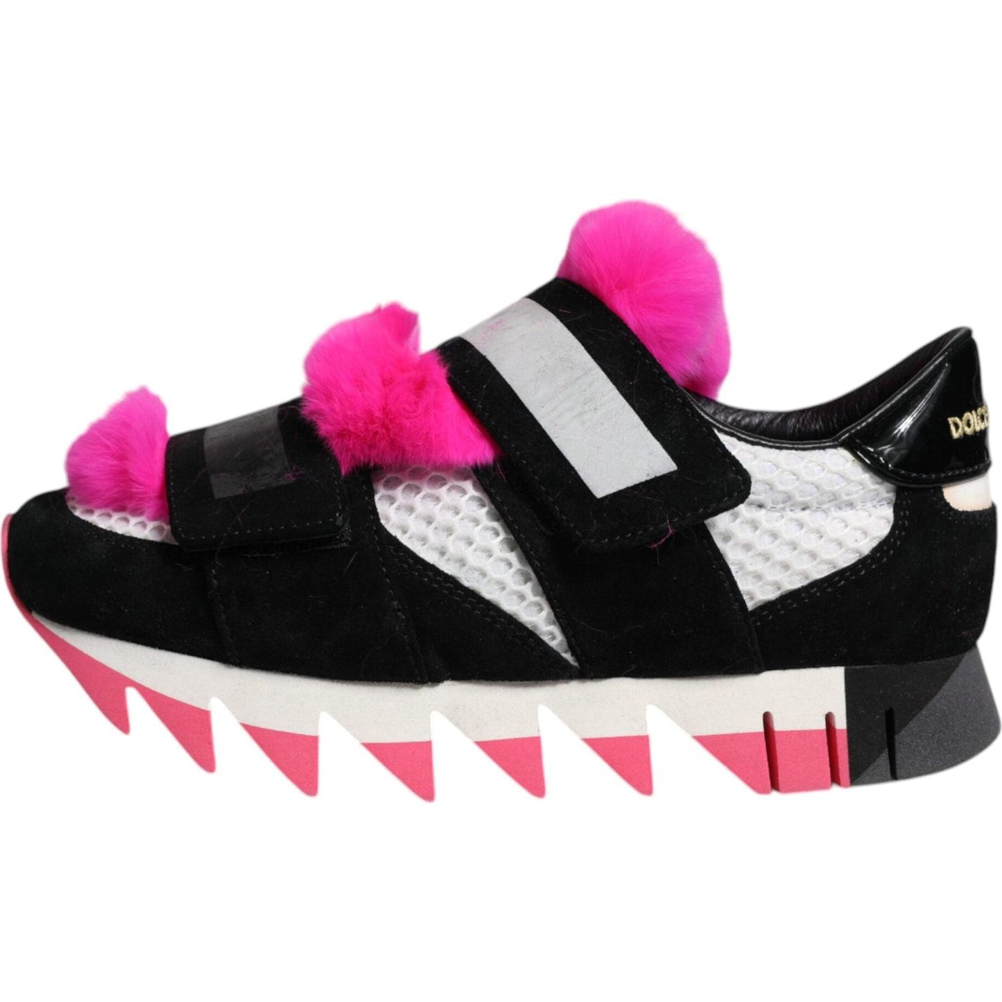 Dolce & Gabbana Black Pink Fur Embellished Sneakers Shoes LA11997-35.5