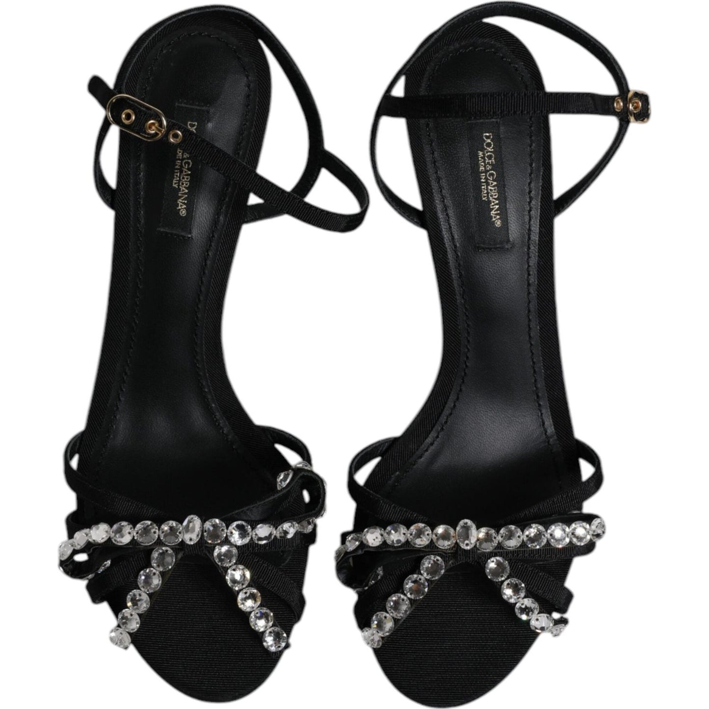 Dolce & Gabbana Black Leather Crystal Bow KEIRA Sandals Shoes LA12072-39