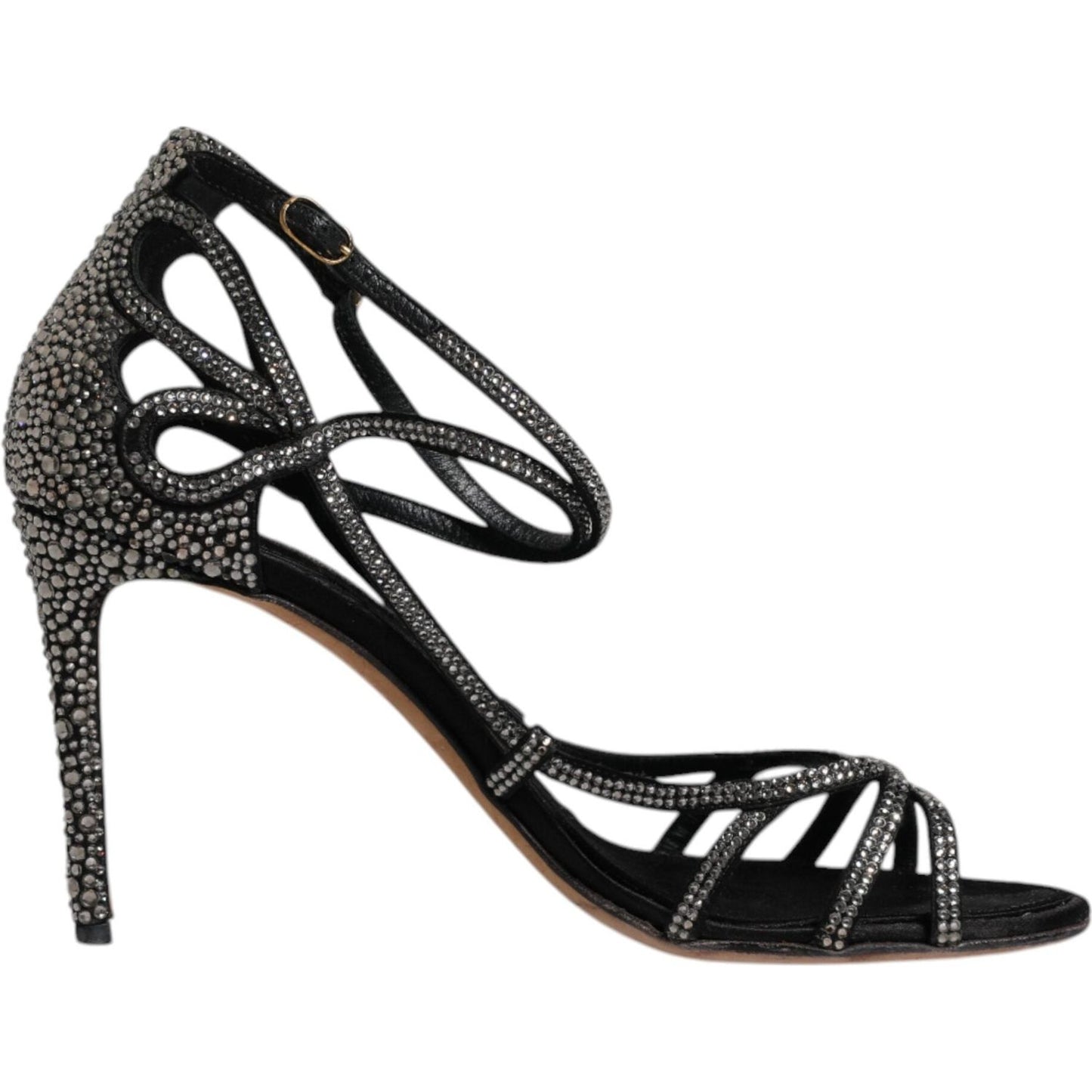 Dolce & Gabbana Black Strass Ankle Strap Heels Sandals Shoes LA12080-39