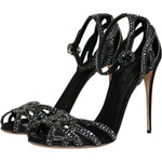 Dolce & Gabbana Black Strass Ankle Strap Heels Sandals Shoes LA12130-39