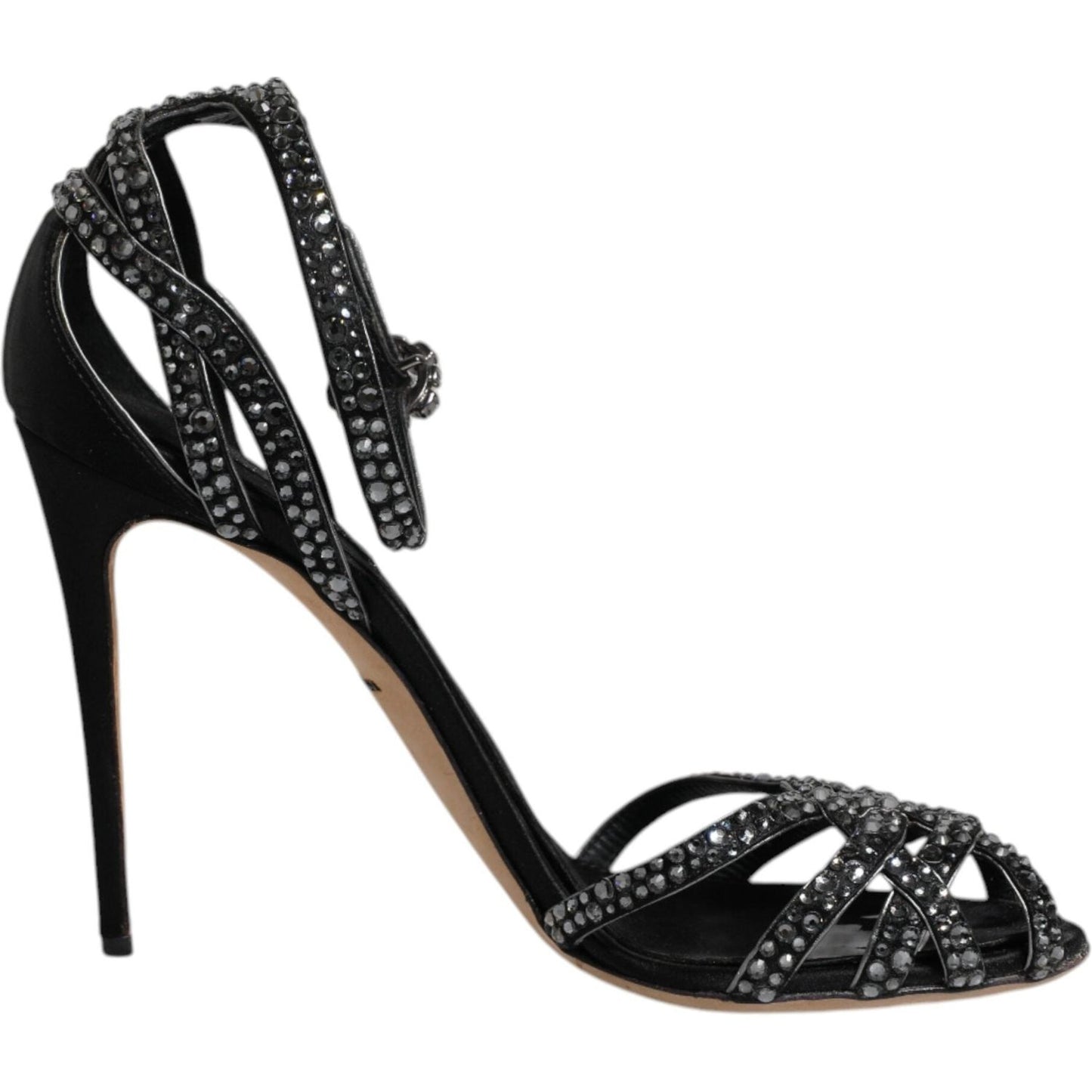 Dolce & Gabbana Black Strass Ankle Strap Heels Sandals Shoes LA12130-39