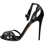 Dolce & Gabbana Black Strass Ankle Strap Heels Sandals Shoes LA12130-39