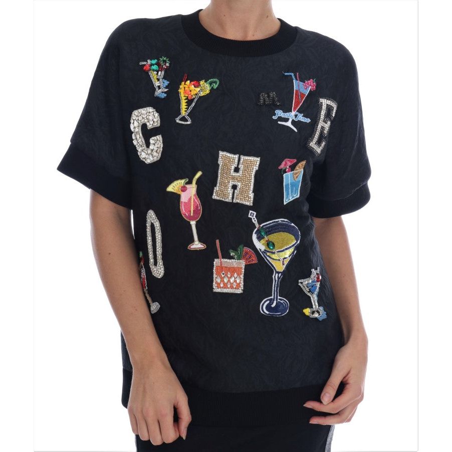 Dolce & Gabbana Black Brocade Cocktail Crystal Sweater JKT1070-1