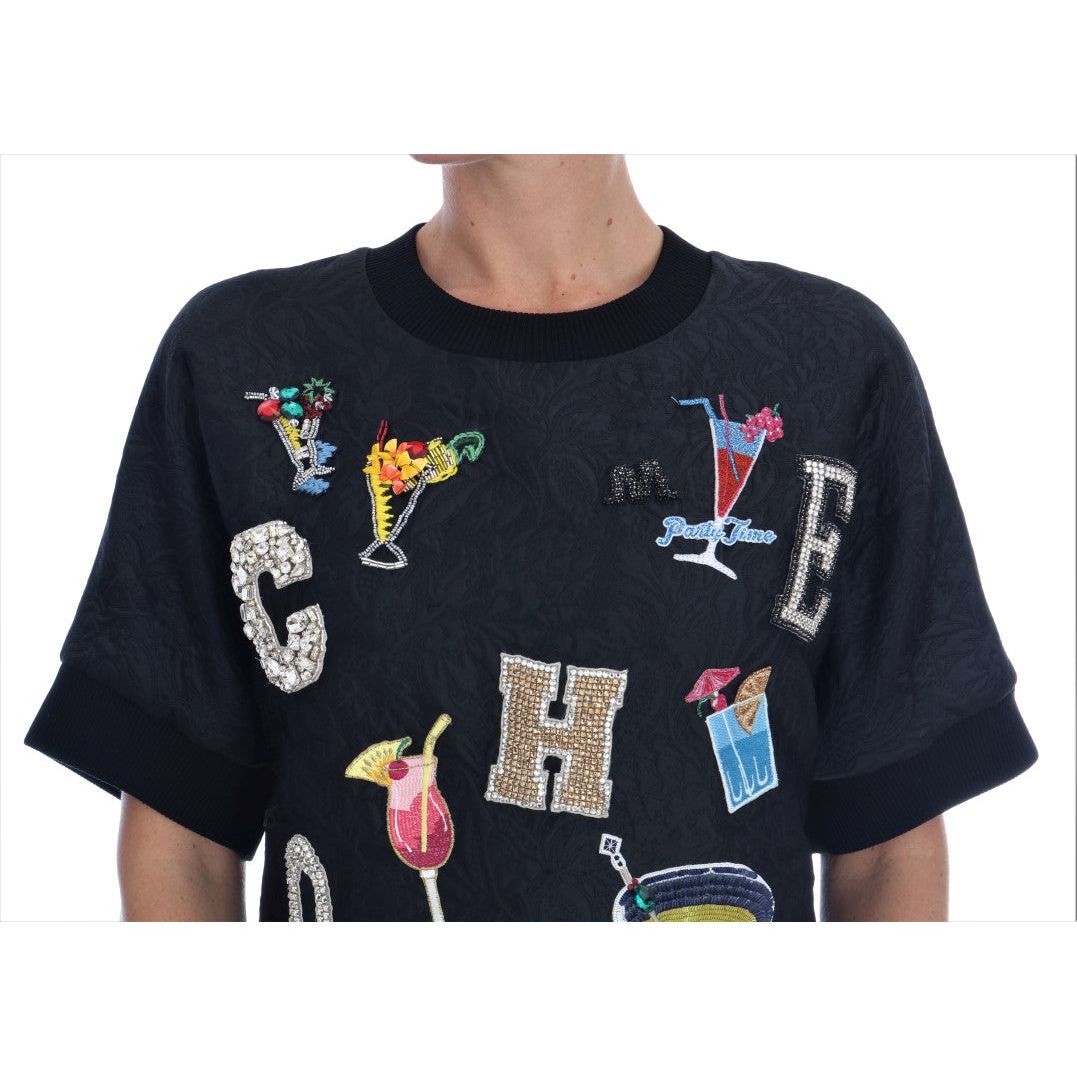 Dolce & Gabbana Black Brocade Cocktail Crystal Sweater JKT1070-1