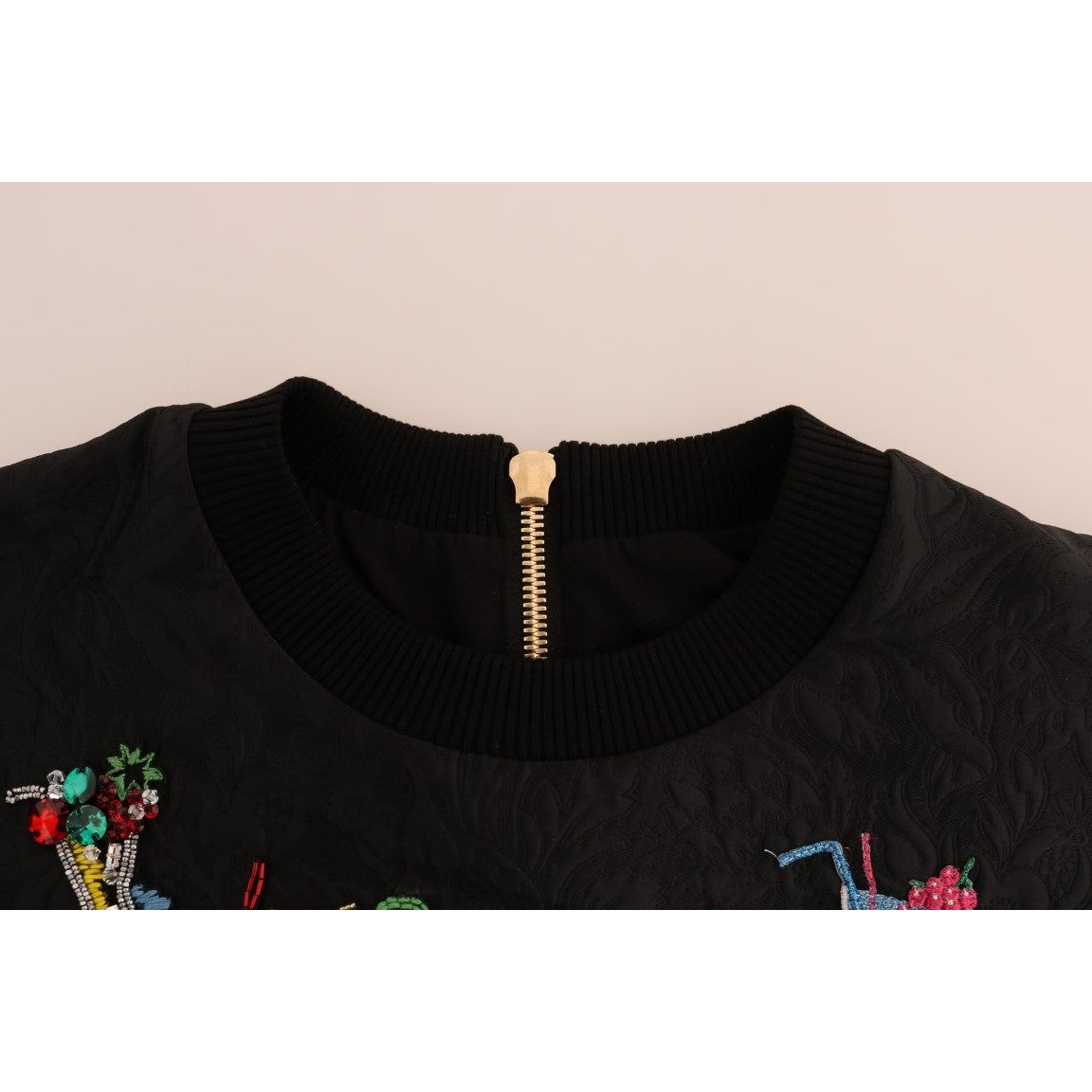 Dolce & Gabbana Black Brocade Cocktail Crystal Sweater JKT1070-1