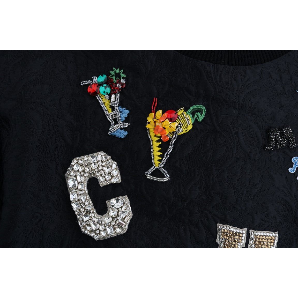 Dolce & Gabbana Black Brocade Cocktail Crystal Sweater JKT1070-1