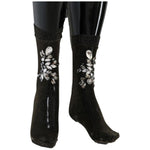 Dolce & Gabbana Black Stretch Floral Clear Crystal Socks SCS57-2