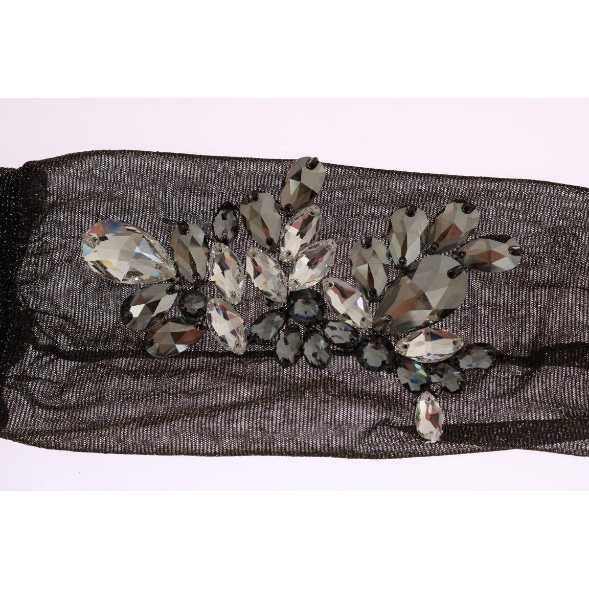 Dolce & Gabbana Black Stretch Floral Clear Crystal Socks SCS57-2