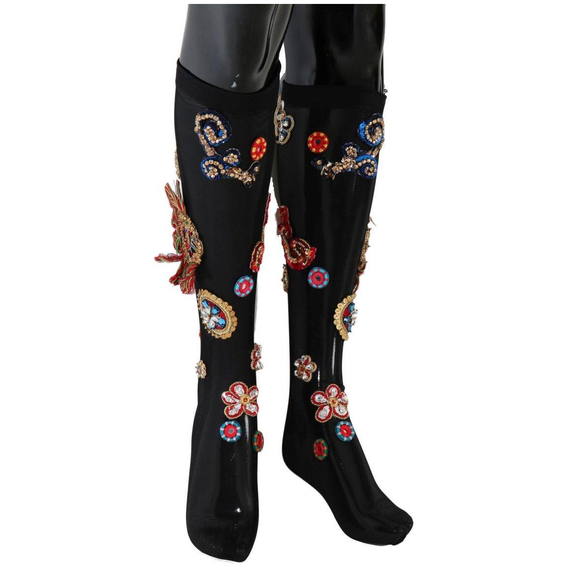 Dolce & Gabbana Black Stretch Carretto Crystal Socks SCS60-1