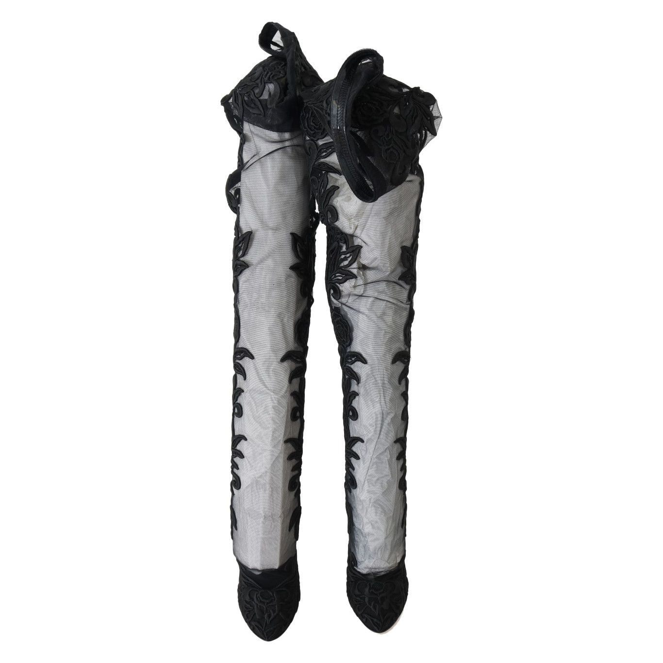 Dolce & Gabbana Black Floral Embroidered Socks Boots LA4248-4
