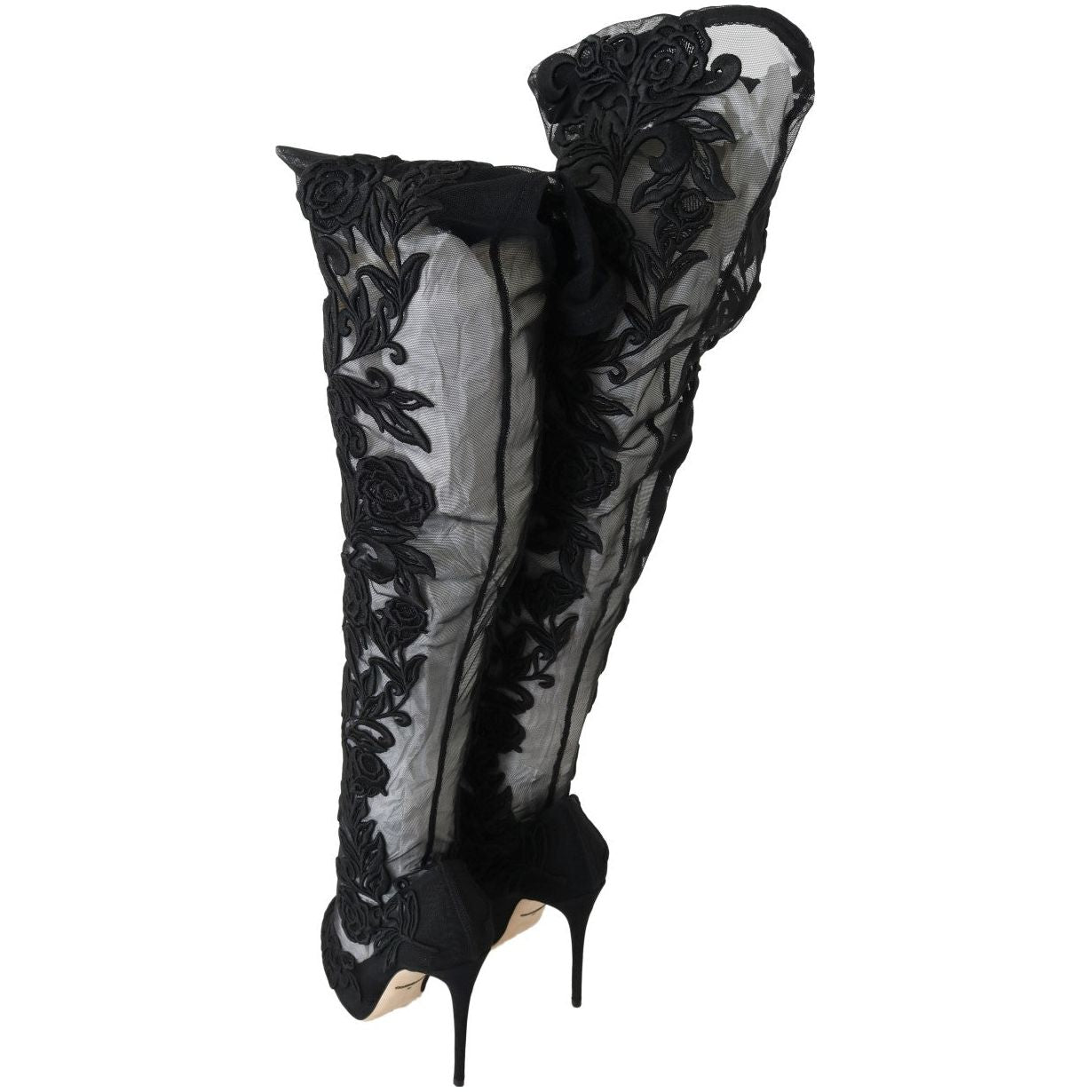 Dolce & Gabbana Black Floral Embroidered Socks Boots LA4248-4