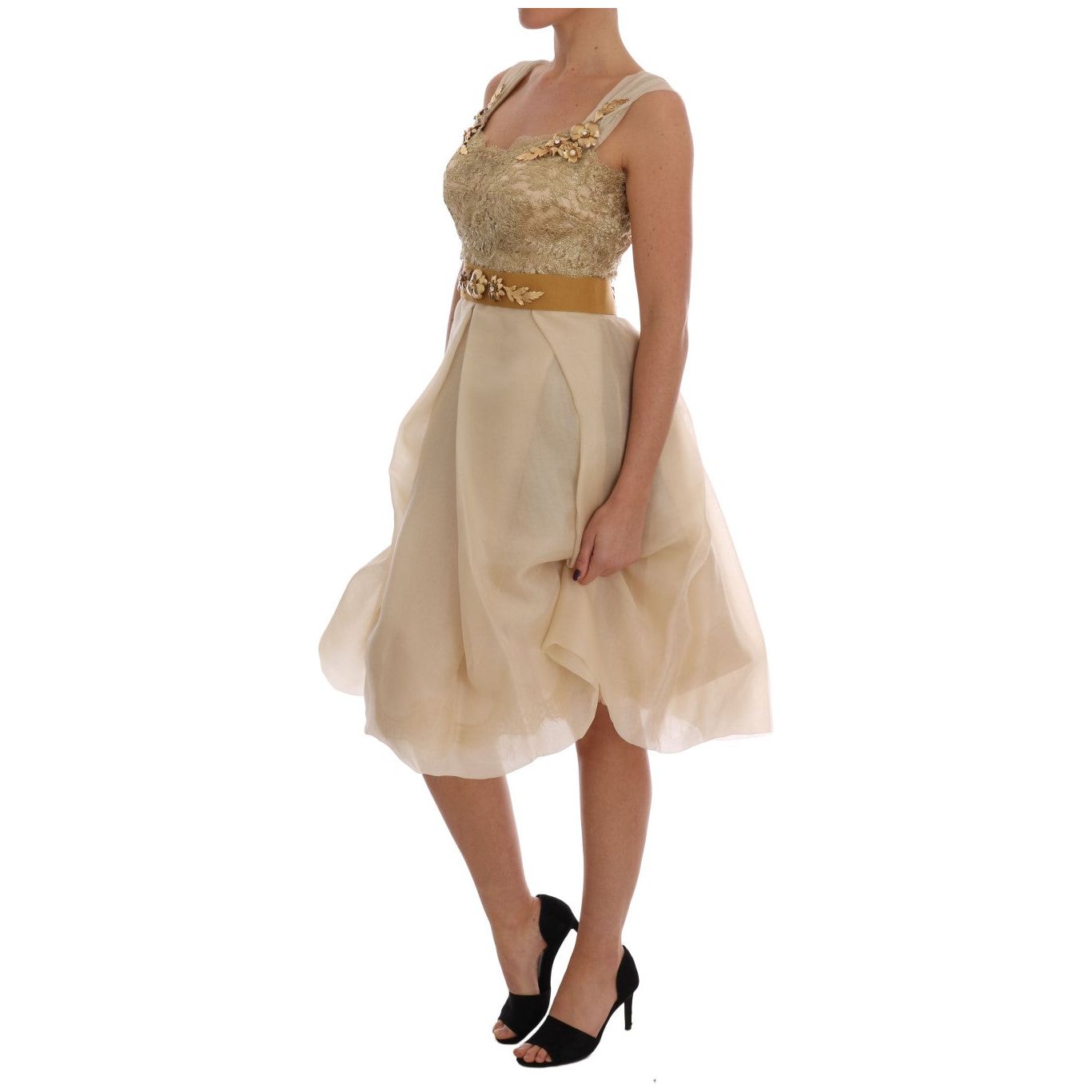 Dolce & Gabbana Gold Silk Crystal Embellished Dress DR1364-1