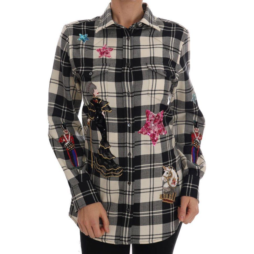 Dolce & Gabbana Black White Fairy Tale Crystal Shirt TSH1738-1