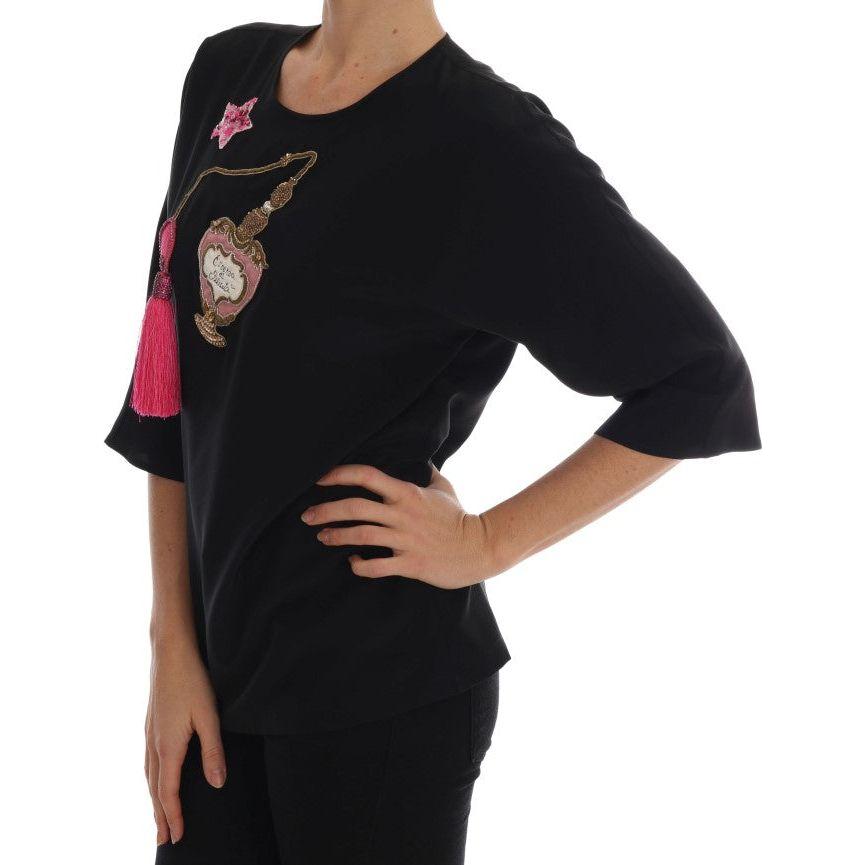 Dolce & Gabbana Black Silk Fairy Tale Top Crystal Blouse