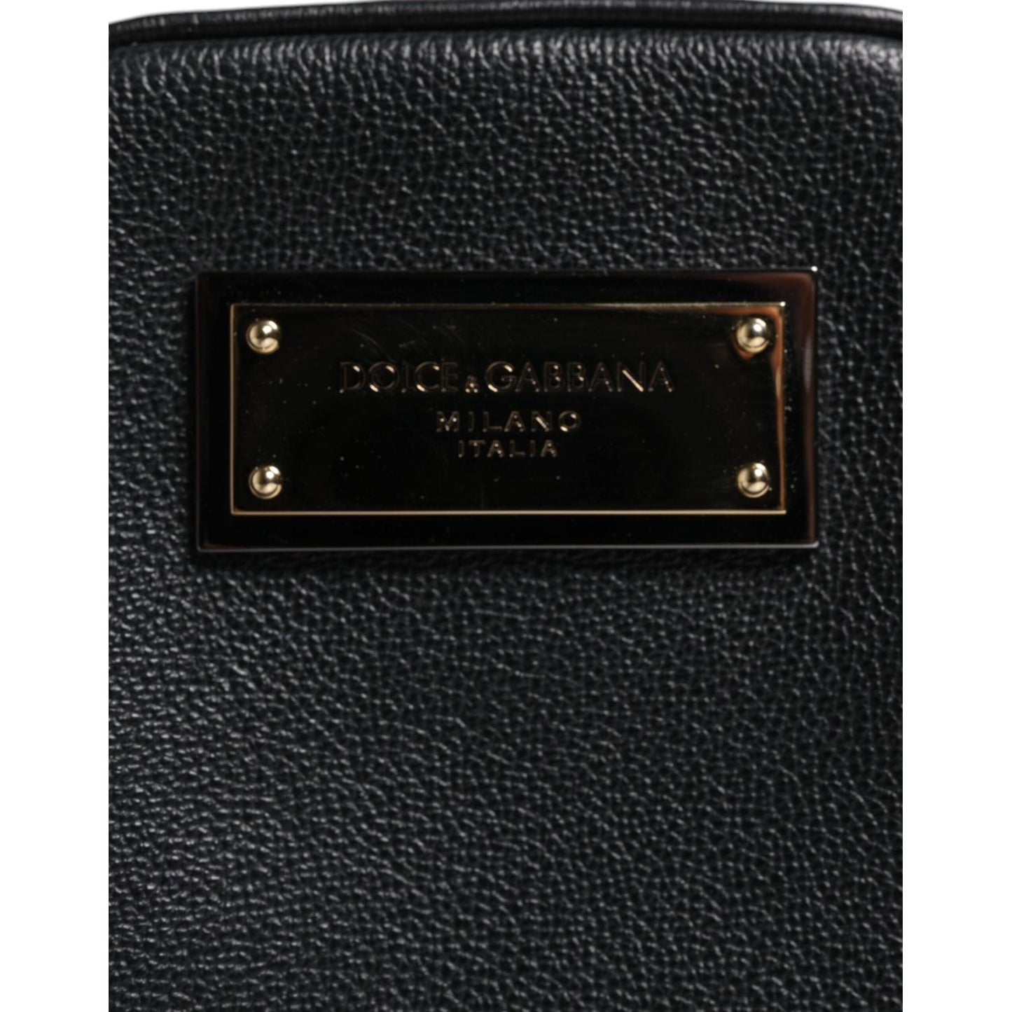 Dolce & Gabbana Black Grain Leather Logo Plaque Clutch Bag
