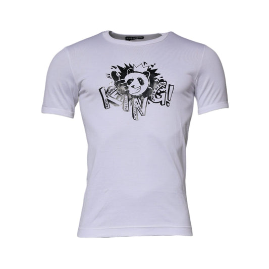 Dolce & Gabbana White Panda King Cotton Crew Neck T-shirt