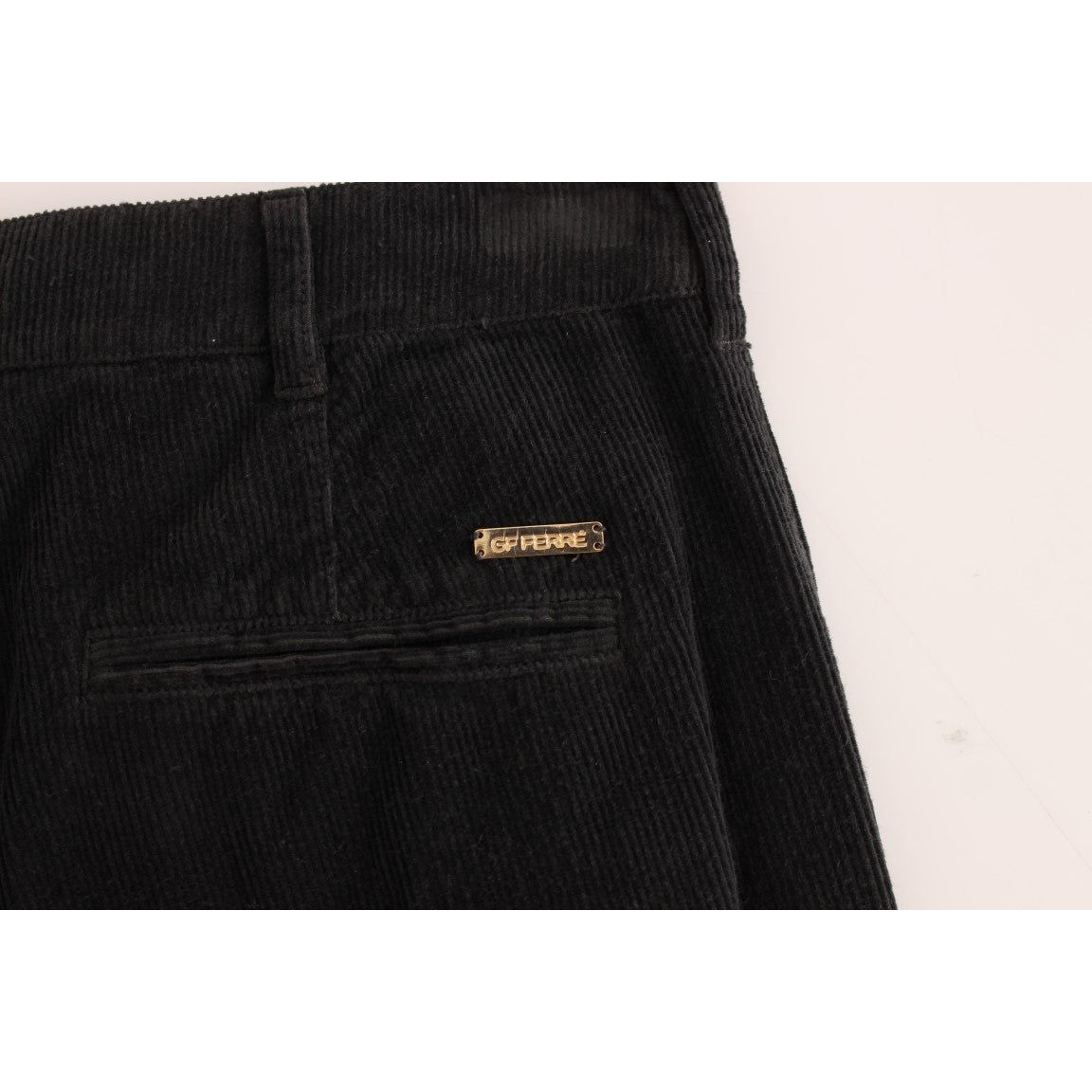 GF Ferre Black Corduroy Cotton Straight Fit Pants Jeans & Pants