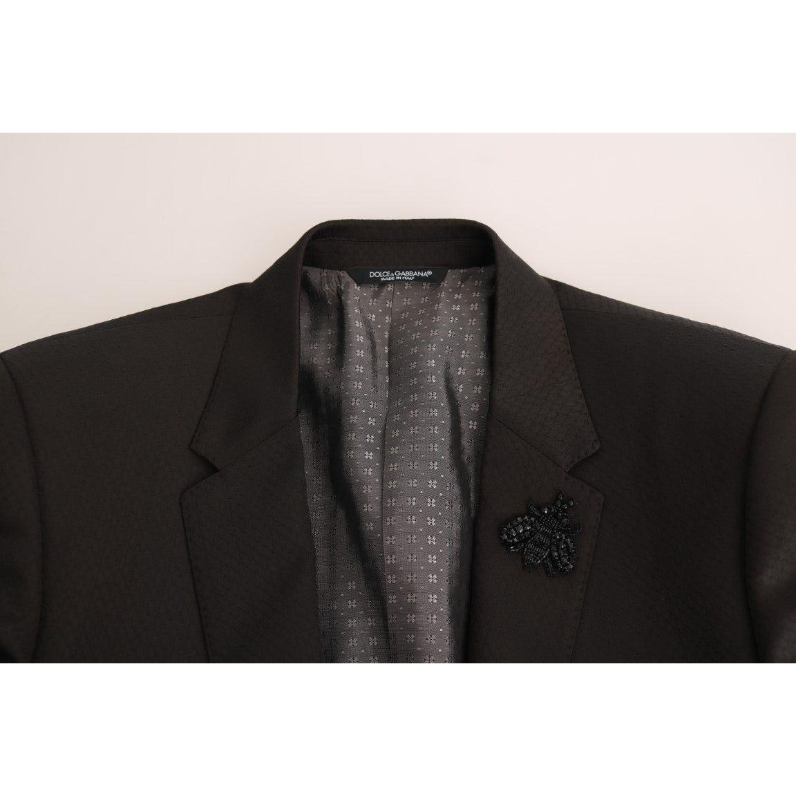 Dolce & Gabbana Brown Wool Crystal Bee Slim Fit MARTINI JKT1233-1