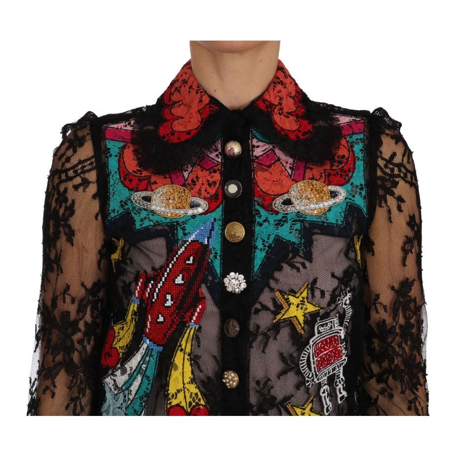 Dolce & Gabbana Black Lace Crystal SPACE Shirt BGTSH2266-1