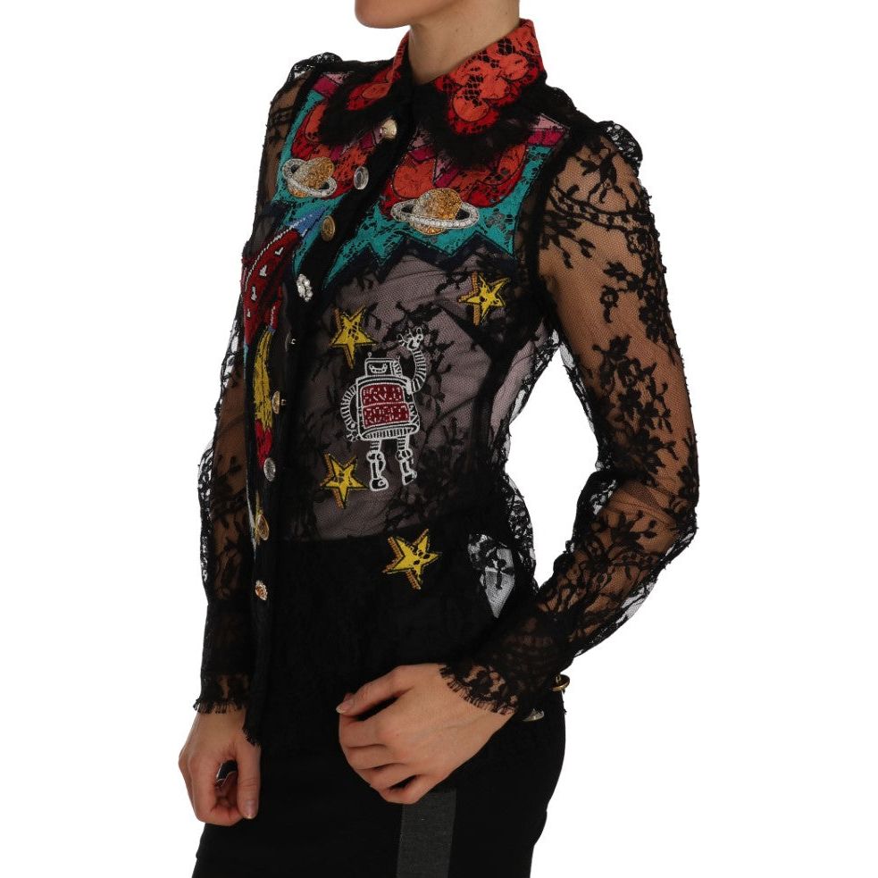 Dolce & Gabbana Black Lace Crystal SPACE Shirt BGTSH2266-1