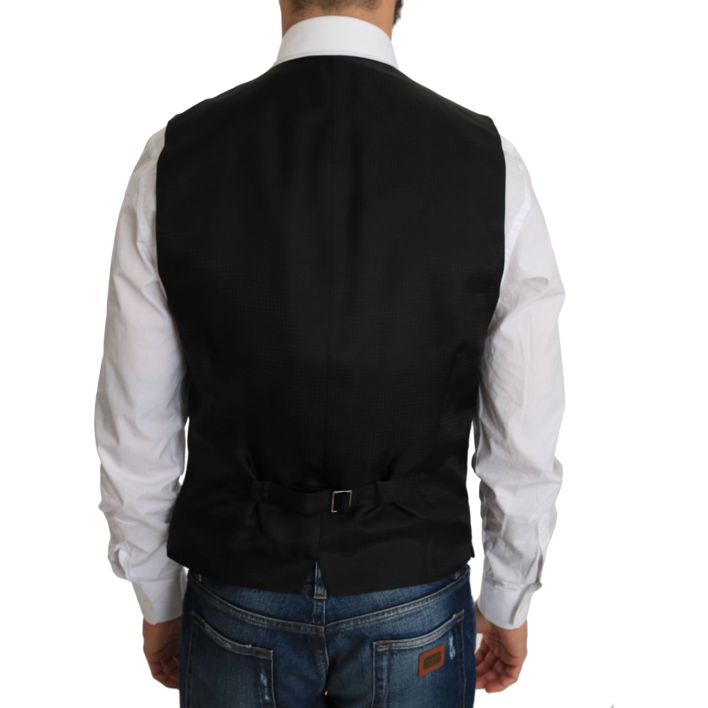 Dolce & Gabbana Black Silk Dress Waistcoat TSH2428-1
