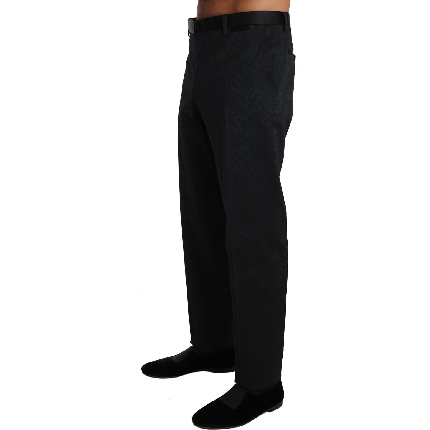 Dolce & Gabbana Black Cotton Brocade Formal Trousers Pants BYX1252-1