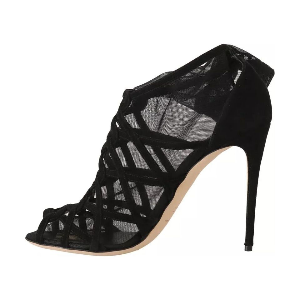 Dolce & Gabbana Black Suede Stilettos Booties Socks Shoes LA4475-39