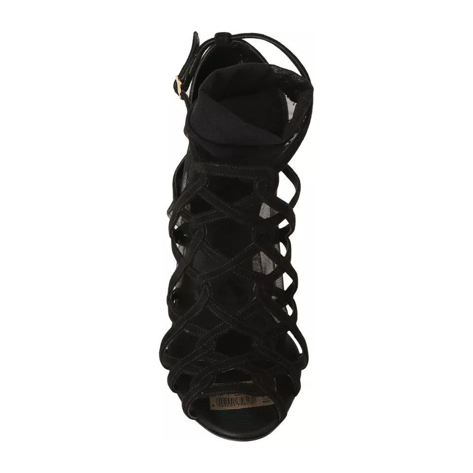 Dolce & Gabbana Black Suede Stilettos Booties Socks Shoes LA4475-39