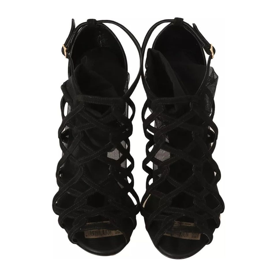 Dolce & Gabbana Black Suede Stilettos Booties Socks Shoes LA4475-39