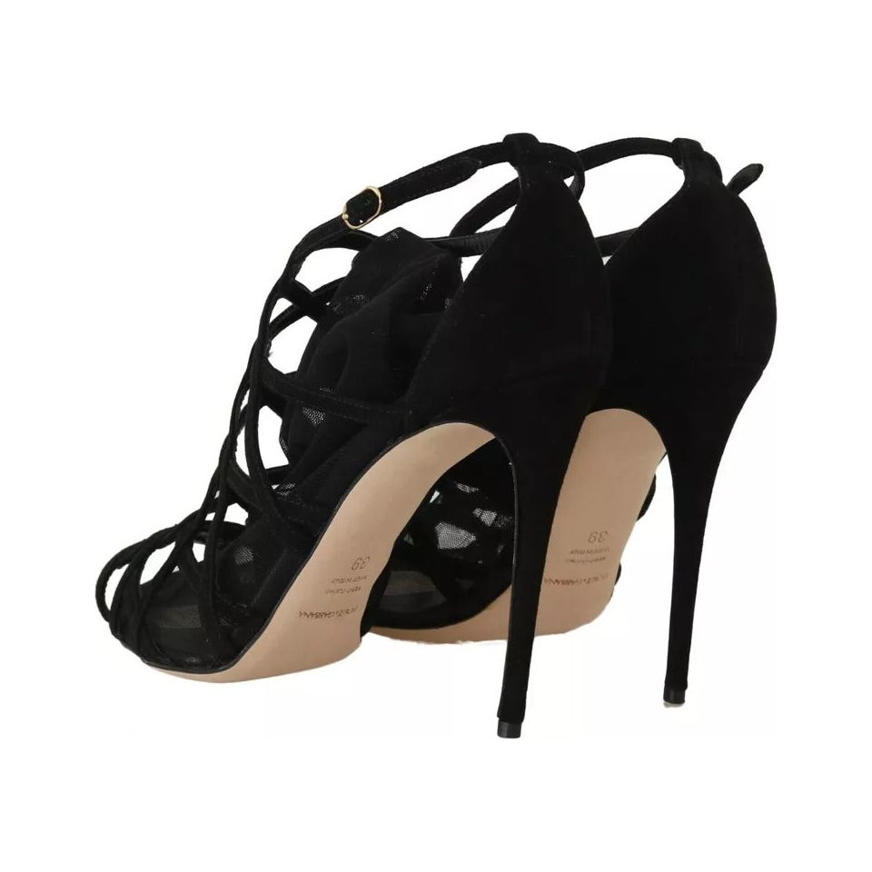 Dolce & Gabbana Black Suede Stilettos Booties Socks Shoes LA4475-39