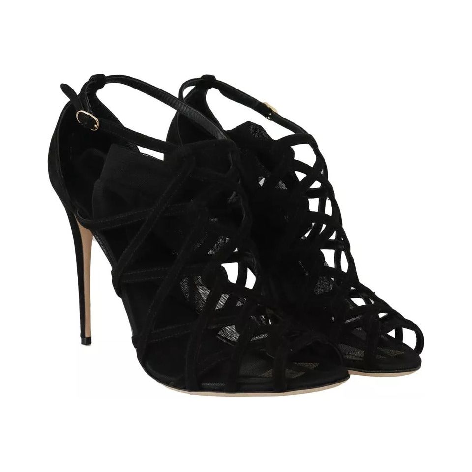 Dolce & Gabbana Black Suede Stilettos Booties Socks Shoes LA4475-39