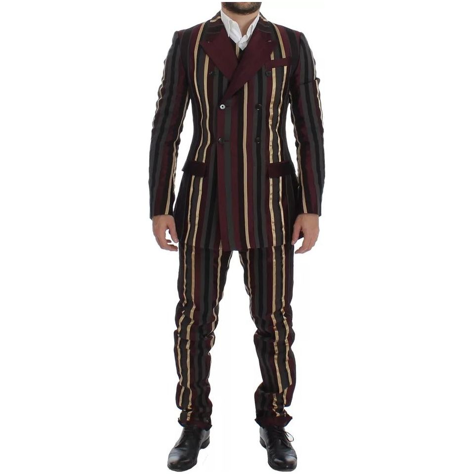 Dolce & Gabbana Multicolor Striped Runway 3 Piece Slim Fit Vest Suit SIG12399-48