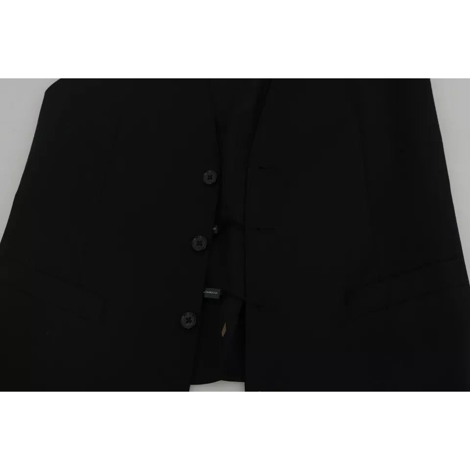 Dolce & Gabbana Black Wool Logo Waistcoat Vest TSH2861-46
