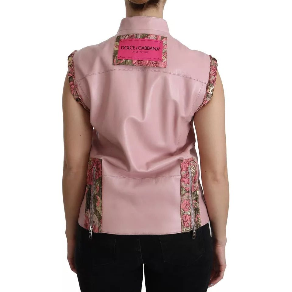Dolce & Gabbana Pink Leather Sleeveless Vest Jacket Blouse TSH3878-38