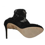 Dolce & Gabbana Black Tulle Stretch Floral Booties Shoes LA6202-40