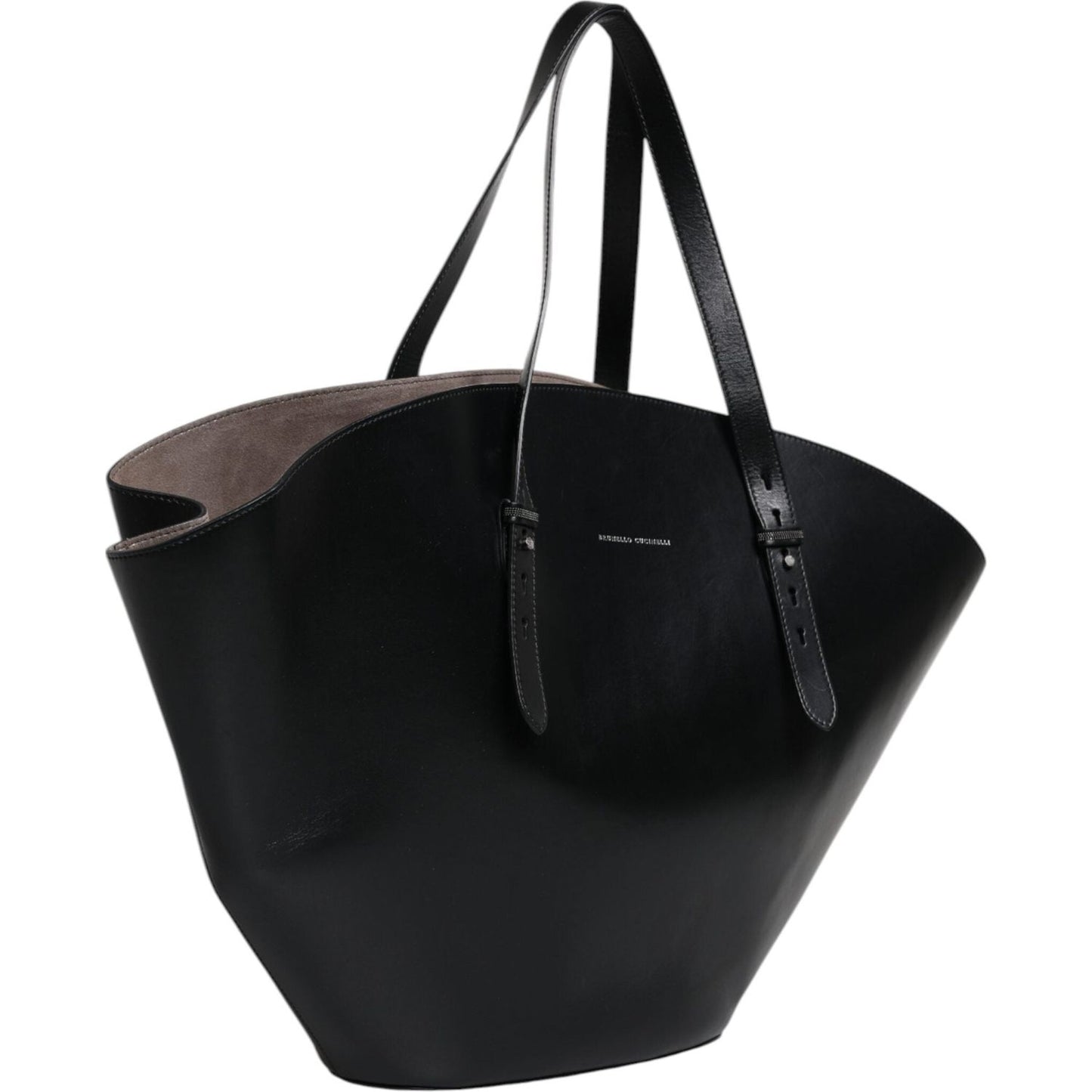Brunello Cucinelli Black Leather Logo Shoulder Strap Shopping Tote Bag BAG1576