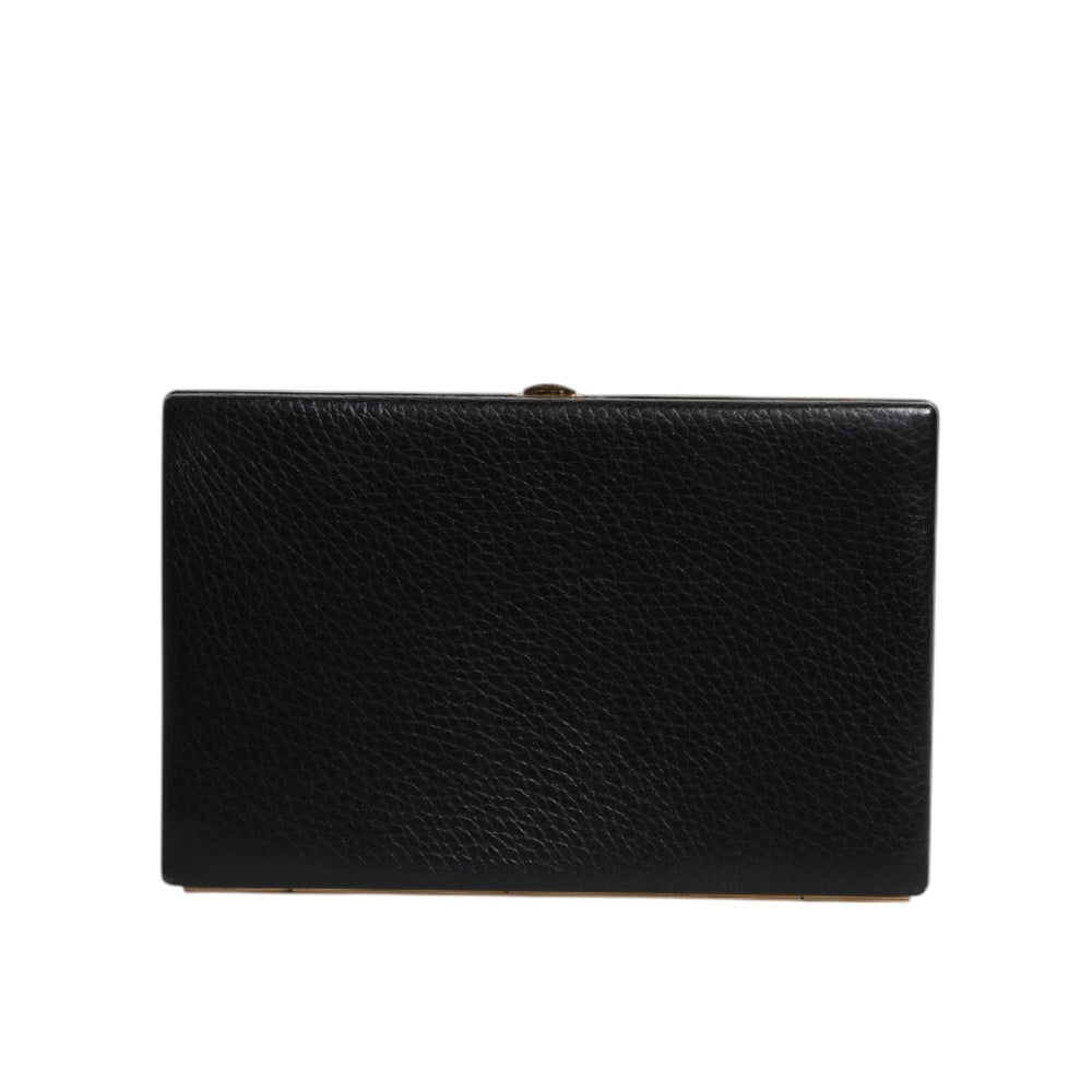 Dolce & Gabbana Black Leather Gold Frame Clutch Evening Party Purse Bag