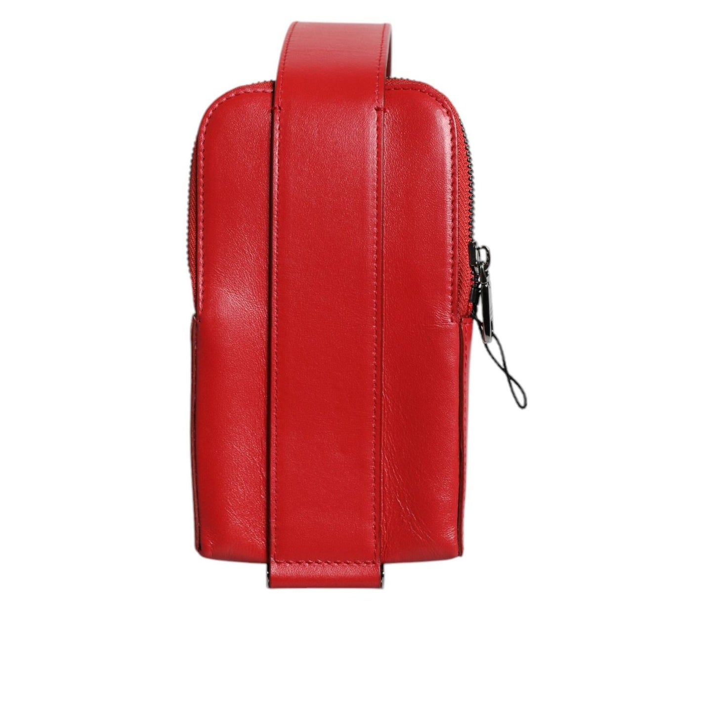 Dolce & Gabbana Red Leather Logo Zip Around Card Holder Wide Strap Wallet