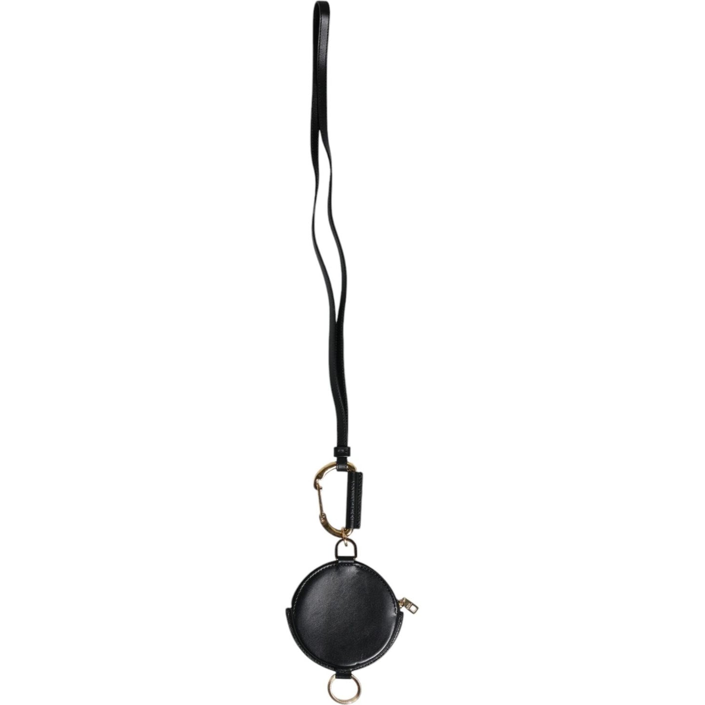 Dolce & Gabbana Black Round Leather DG Logo Coin Purse Lanyard Wallet BAG4199