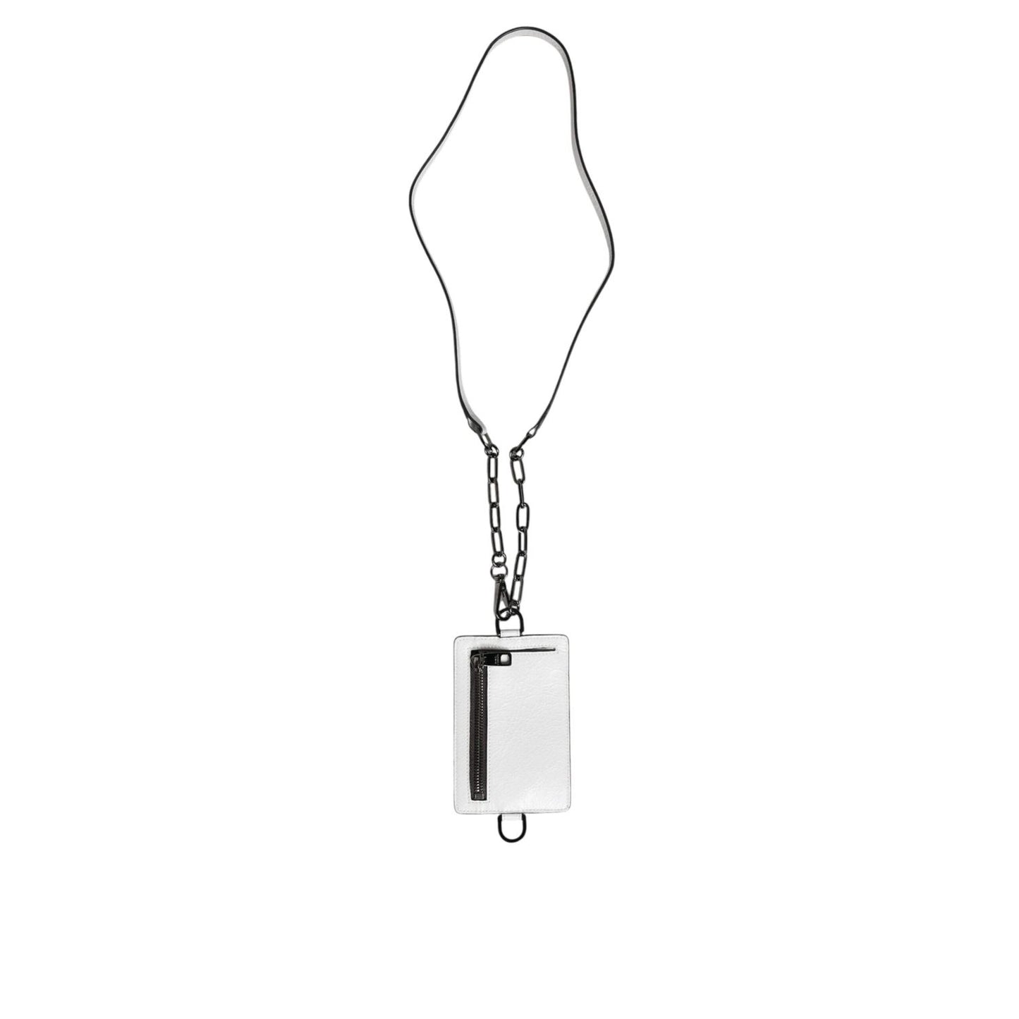 Dolce & Gabbana White Calf Leather Lanyard Logo Card Holder Wallet