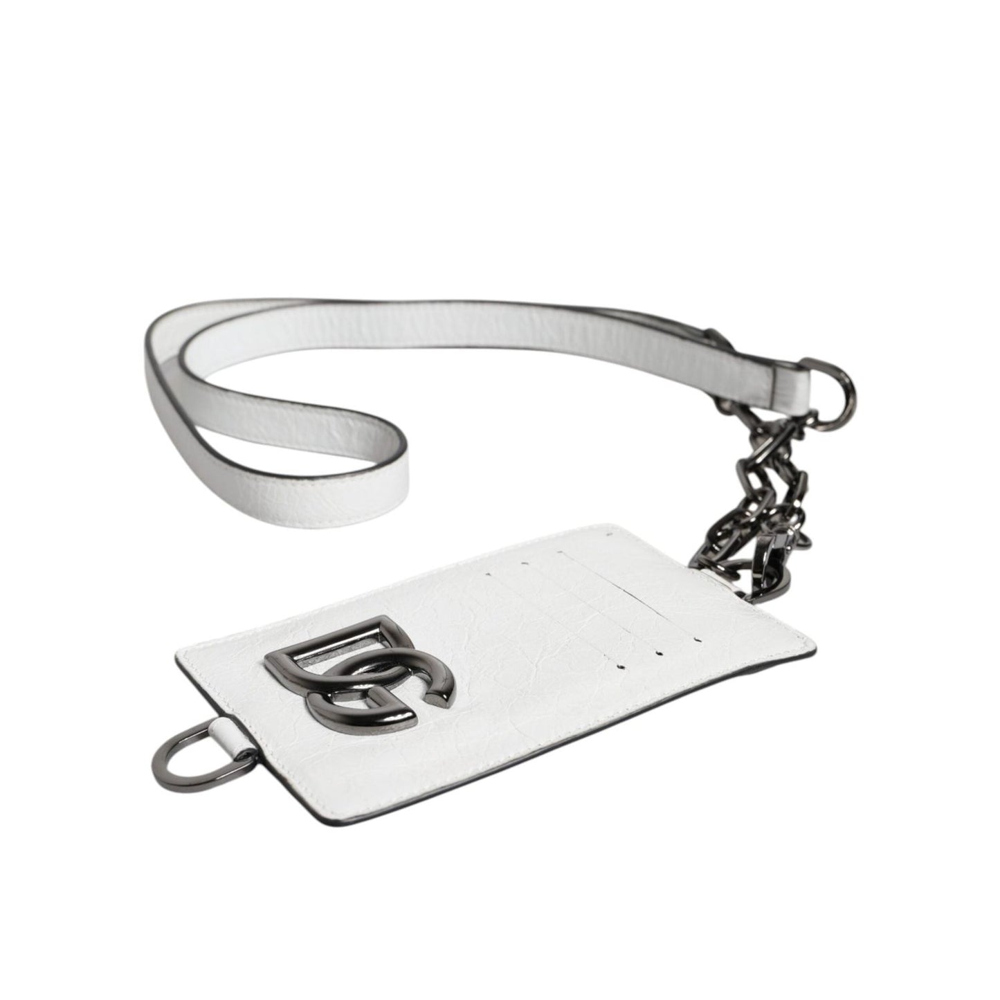 Dolce & Gabbana White Calf Leather Lanyard Logo Card Holder Wallet