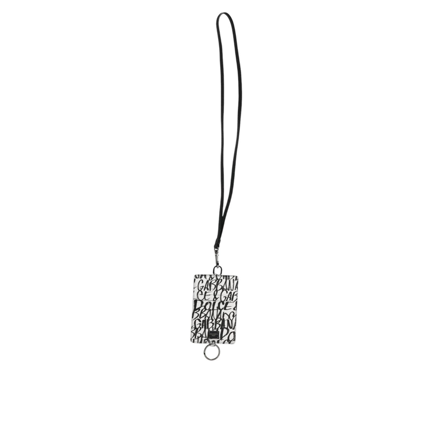 Dolce & Gabbana White Leather Lanyard Logo Print Card Holder Wallet