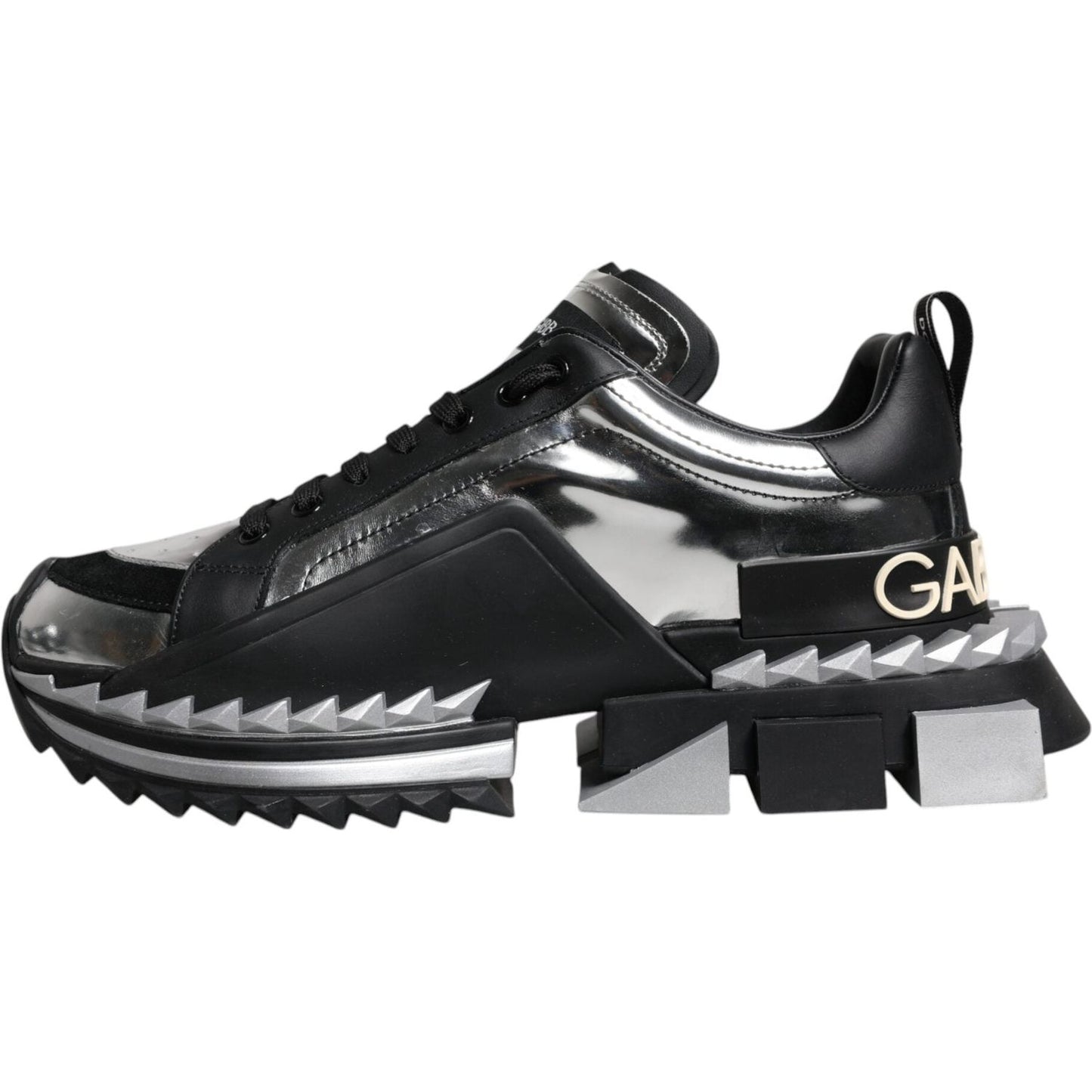Dolce & Gabbana Black Silver SUPER KING Leather Sneaker Shoes MV6792-41