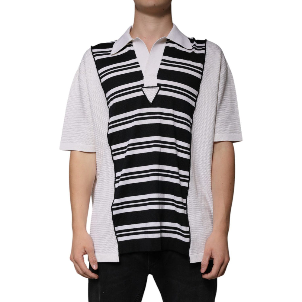 Dolce & Gabbana Black White Stripes Collared Polo T-shirt TSH87243-52