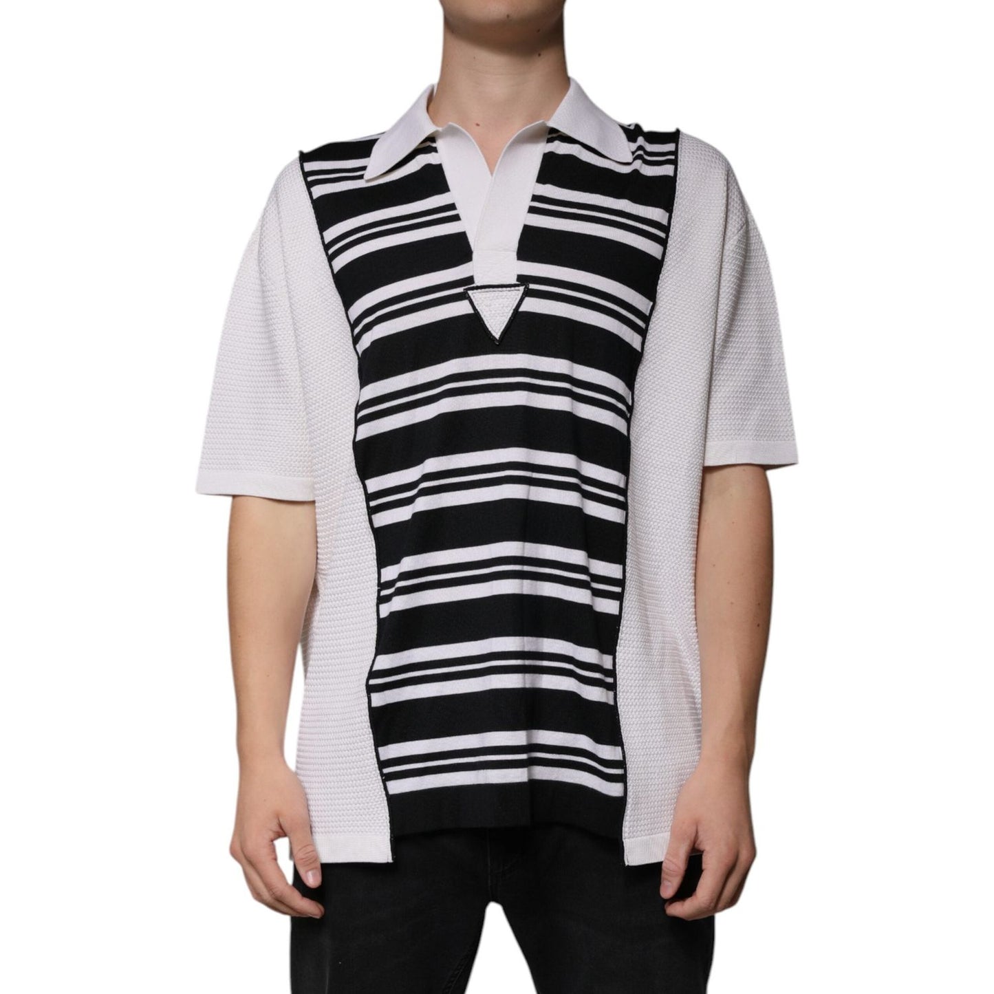Dolce & Gabbana Black White Stripes Collared Polo T-shirt TSH87243-52